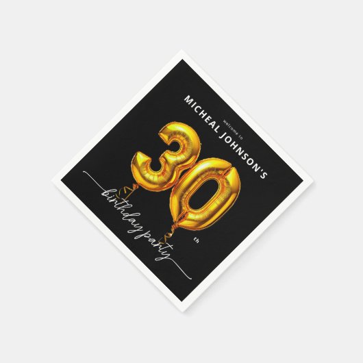 Serviette En Papier Gold Balloon Black 30th Birthday Party (Coin)