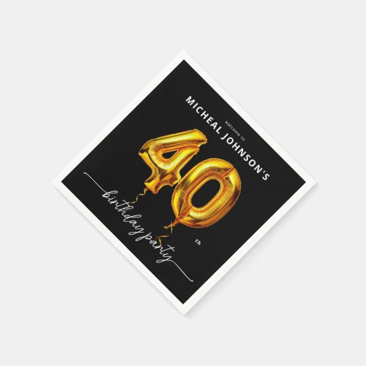 Serviette En Papier Gold Balloon Black 40e fête d'anniversaire (Coin)
