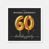 Serviette En Papier Gold Balloon Black 60e fête d'anniversaire (Devant)