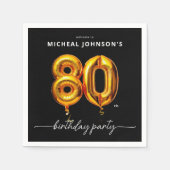 Serviette En Papier Gold Balloon Black 80e fête d'anniversaire (Devant)