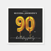 Serviette En Papier Gold Balloon Black 90e fête d'anniversaire (Devant)