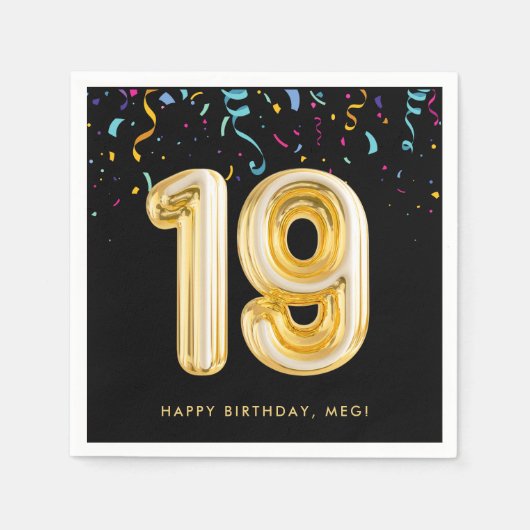 Serviette En Papier Gold Balloon Confetti 19e fête d'anniversaire (Devant)