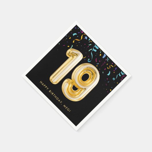 Serviette En Papier Gold Balloon Confetti 19e fête d'anniversaire (Coin)