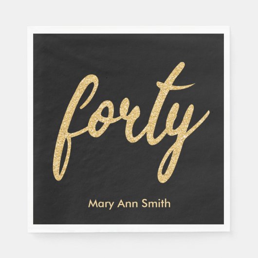 Serviette En Papier Gold Black 40 Anniversaire Parties scintillant de (Devant)