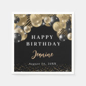 Serviette En Papier Gold Black Balloons Bonne fête d'anniversaire (Devant)