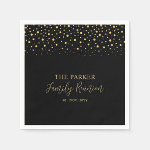 Serviette En Papier Gold & Black Chic Confetti Family Reunion Party
