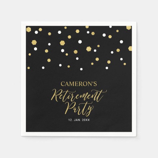 Serviette En Papier Gold & Black Chic Confetti Retraite Party Napkin (Devant)
