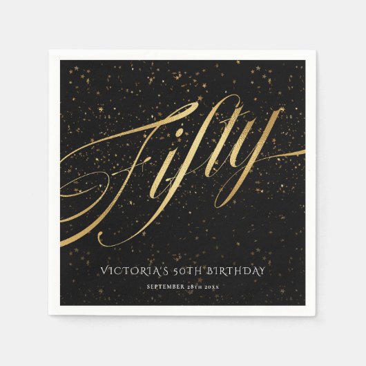Serviette En Papier Gold Black Cinquante 50e Anniversaire Confetti Élé (Devant)