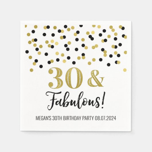 Serviette En Papier Gold Black Confetti 30 & Fabuleux serviettes d'ann (Devant)