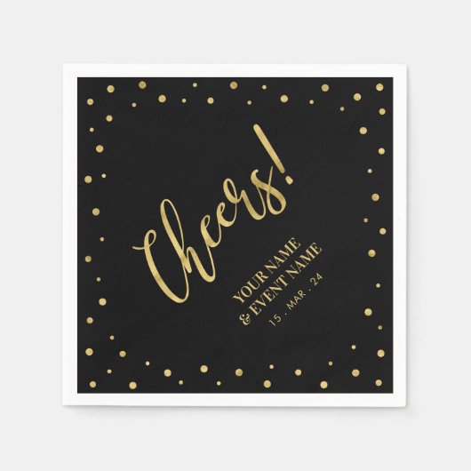 Serviette En Papier Gold & Black Elegant Classic Soirée d'anniversaire (Devant)