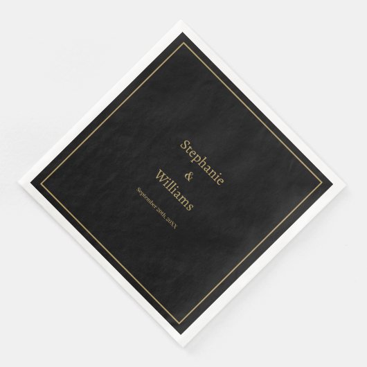 Serviette En Papier Gold Black Elegant Nom simple Mariage minimal (Coin)