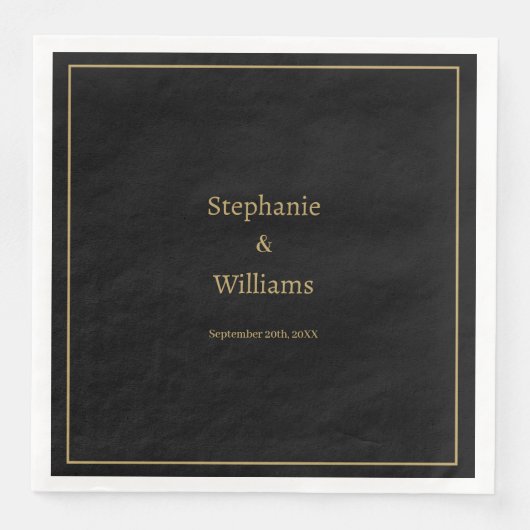 Serviette En Papier Gold Black Elegant Nom simple Mariage minimal (Devant)
