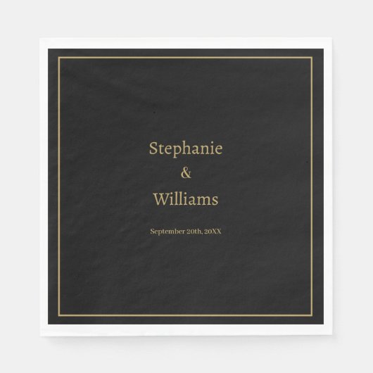 Serviette En Papier Gold Black Elegant Nom simple Mariage minimal (Devant)