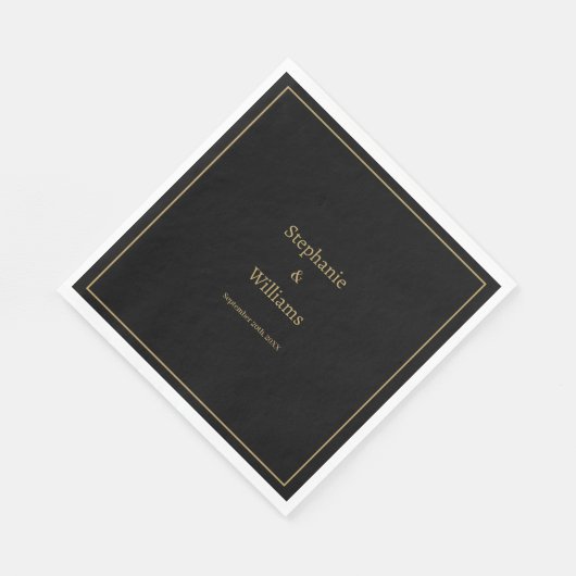 Serviette En Papier Gold Black Elegant Nom simple Mariage minimal (Coin)