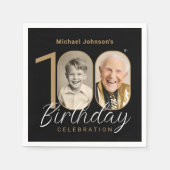 Serviette En Papier Gold Black Elegant Photo 100th Birthday Party (Devant)