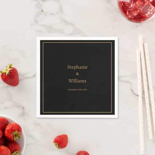 Serviette En Papier Gold Black Elegant Simple Nom Mariage Minimal (En situation)