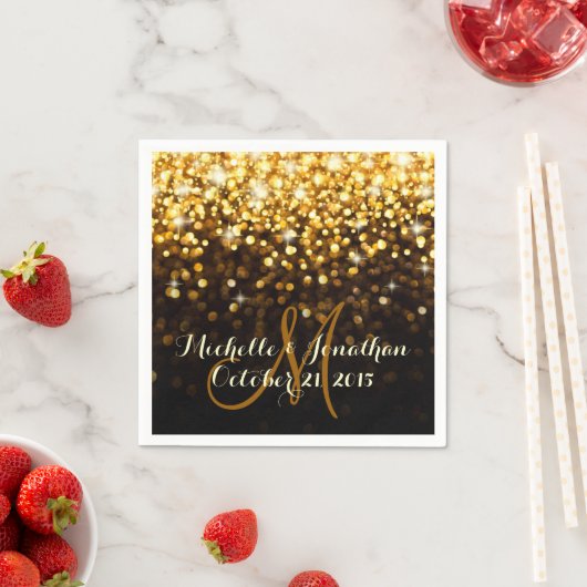 Serviette En Papier Gold Black Hollywood Glitz Mariage Glam Napkin (En situation)