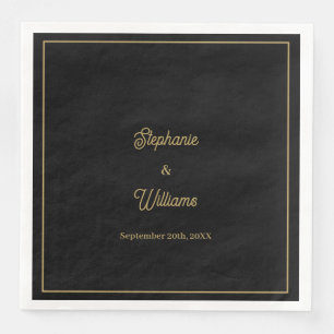 Serviette En Papier Gold Black Nom élégant Simple Minimal Mariage