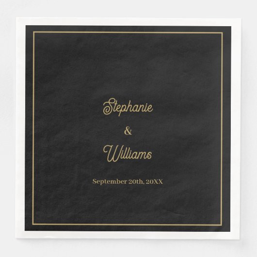 Serviette En Papier Gold Black Nom élégant Simple Minimal Mariage (Devant)