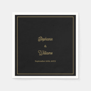Serviette En Papier Gold Black Nom élégant Simple Minimal Mariage