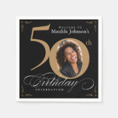 Serviette En Papier Gold Black Photo personnalisée 50e fête d'annivers (Devant)