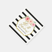 Serviette En Papier Gold Black Stripes Fleurs 40 & Fabuleux Anniversai (Coin)