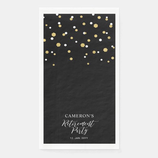 Serviette En Papier Gold & Black Style Confetti Retraite Party (Devant)