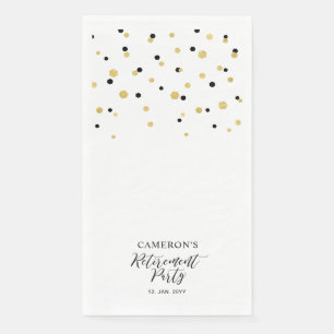Serviette En Papier Gold & Black Stylish Script Confetti Soirée
