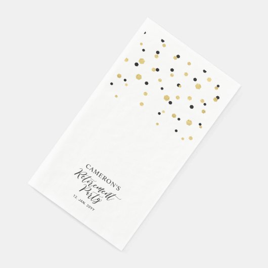 Serviette En Papier Gold & Black Stylish Script Confetti Soirée (Coin)