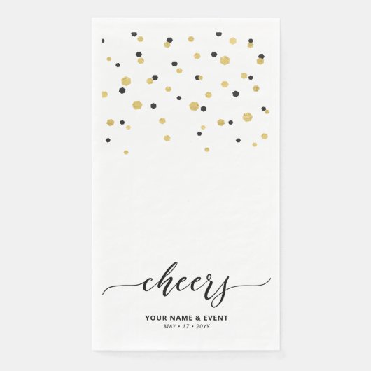 Serviette En Papier Gold & Black Stylish Script Confetti Soirée (Devant)