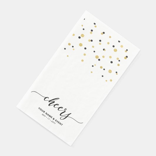 Serviette En Papier Gold & Black Stylish Script Confetti Soirée (Coin)