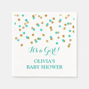Serviette En Papier Gold Blue Aqua Turquoise Confetti Baby shower