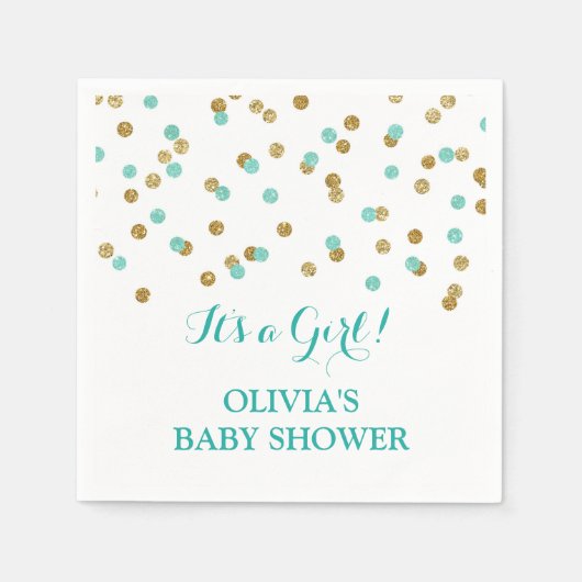 Serviette En Papier Gold Blue Aqua Turquoise Confetti Baby shower (Devant)