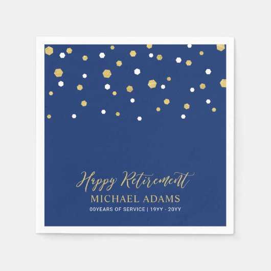 Serviette En Papier Gold & Blue Confetti Joyeuse fête de retraite (Devant)