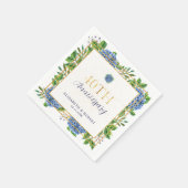 Serviette En Papier Gold Blue Hydrangea 40e anniversaire de Mariage (Coin)
