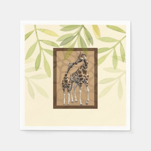 Serviette En Papier Gold Brown Kissing Giraffes Zoo Baby shower (Devant)