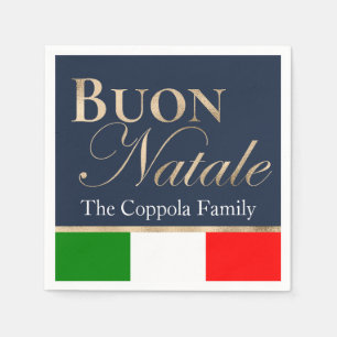 Serviette En Papier Gold Buon Natale Italien Drapeau Marine Bleu Noël
