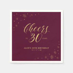 Serviette En Papier Gold & Burgundy Cheers 30e anniversaire de fête Na