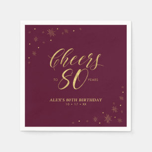 Serviette En Papier Gold & Burgundy Modern Cheers 80e fête d'anniversa