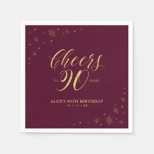 Serviette En Papier Gold & Burgundy Modern Cheers 90e fête d'anniversa