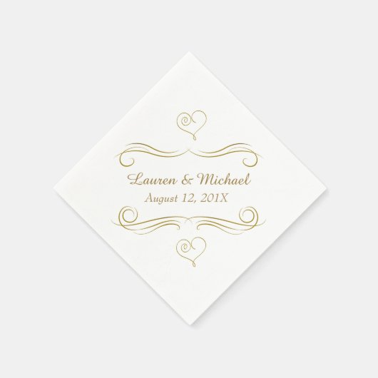 Serviette En Papier Gold Calligraphy Hearts Swirl Mariage (Coin)