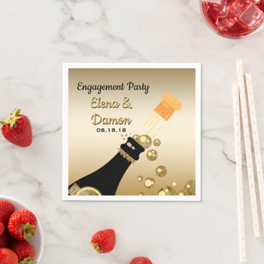 Serviette En Papier Gold Champagne Bubbles Engagement Party Paper (En situation)