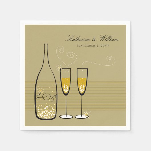 Serviette En Papier Gold Champagne Bubbles Moderne Chic Mariage élégan (Devant)