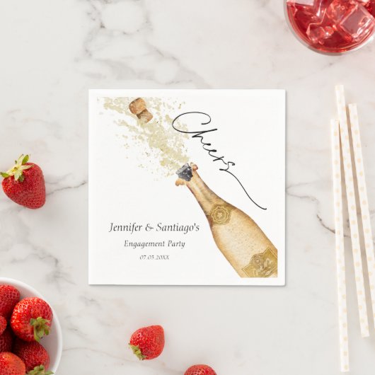 Serviette En Papier Gold Champagne Engagement Party Papier Napkin (En situation)