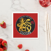 Serviette En Papier Gold Chien Papercut Chinois Nouvel An 2018 P Napki (En situation)