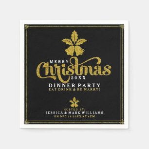 Serviette En Papier Gold Christmas Bells Dinner Party Design