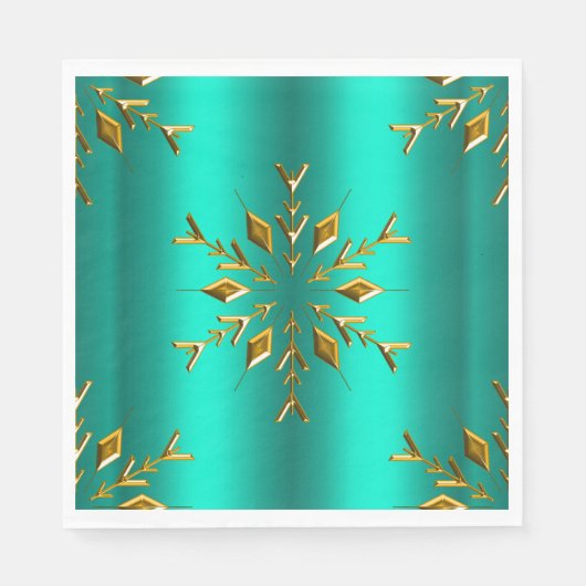 Serviette En Papier Gold Christmas Star sur Turquoise (Devant)