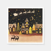 Serviette En Papier Gold Christmas Village Deer Winter Night (Devant)