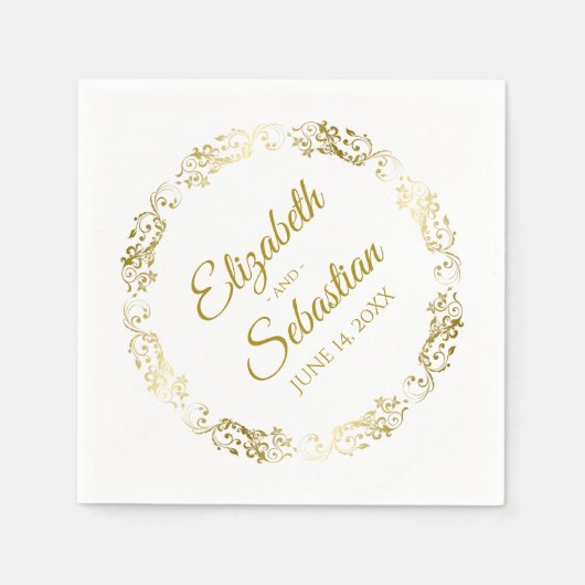Serviette En Papier Gold Circle Filigree Élégant Mariage simple (Devant)