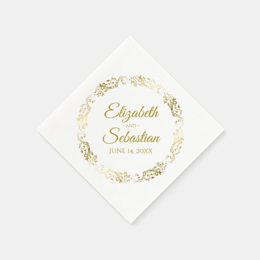 Serviette En Papier Gold Circle Filigree Élégant Mariage simple (Coin)